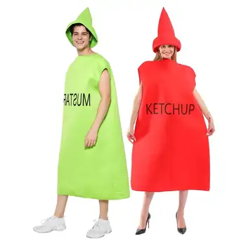 Eraspooky Carnival Part Sjove Ketchup Sennep Cosplay Halloween Kostume Til Voksne Kvinder Julefrokost Par Fancy Kjole 2