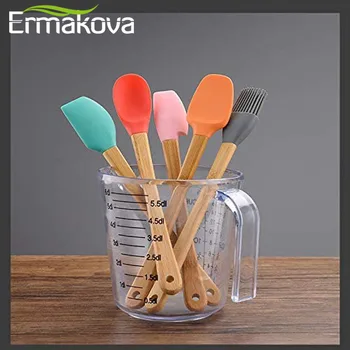 ERMAKOVA 5 Pc ' er, Mini-Silicone Spatel Silikone Ske Bage Pensel med Sund Eg Håndtag til Madlavning og Bagning Køkkengrej Sæt 3