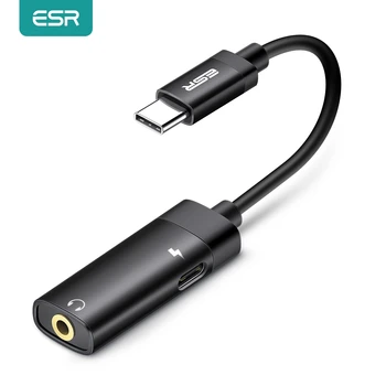 ESR USB-C DAC-Adapter 2 i 1 Type C til 3,5 Hovedtelefoner Audio Adapter Type-c til Hovedtelefon 3 mm Jack AUX usb-c 3,5 For Samsung usbc 3 5 5