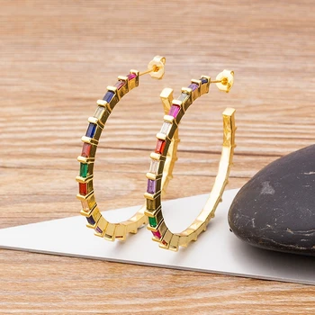 Europa og Amerika Populære Stor Cirkel Rhinestone Øreringe Kobber Zircon Mode Enkle Øreringe Smykker Gave til Kvinder 2