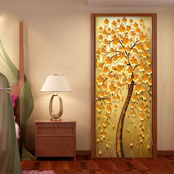 Europæisk Stil Retro Golden Tree Vægmalerier Tapet 3D Abstrakt Kunst Døren Mærkat PVC Selvklæbende Vandtæt vægbeklædning Åben himmel 0