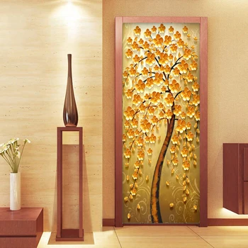 Europæisk Stil Retro Golden Tree Vægmalerier Tapet 3D Abstrakt Kunst Døren Mærkat PVC Selvklæbende Vandtæt vægbeklædning Åben himmel 3