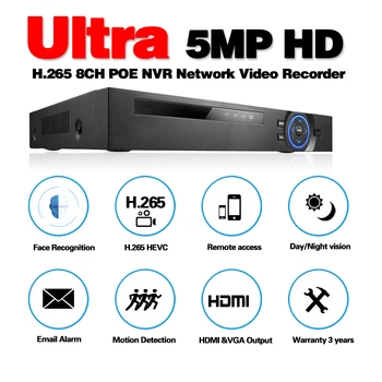 Face Detection-H. H. 264 265 POE CCTV NVR Sikkerhed, Overvågning, Video-Optager, 4-KANALS 8CH 5MP PoE NVR IEE802.3af For PoE IP Kameraer 4