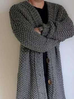Fall Winter Mænd Sweater Cardigan Fashion Almindelig Casual Lang Strikket Oversize Løs Plus Size Mandlige Outwear Knappen Tykkere Pels 2