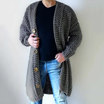 Fall Winter Mænd Sweater Cardigan Fashion Almindelig Casual Lang Strikket Oversize Løs Plus Size Mandlige Outwear Knappen Tykkere Pels 4