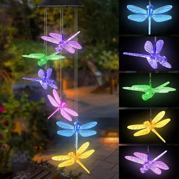 Farve Skiftende Solenergi Wind Chime krystalkugle Kolibri Butterfly Vandtæt Udendørs Windchime Lys for Gårdhave Værftet Garde 10308