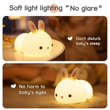 Farverige Rabbit Silikone LED Nat Lys USB-Genopladelige Baby Soveværelse Nat Lampe Touch Sensor Lys til Børn, Baby Gave 4959