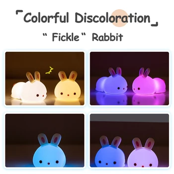 Farverige Rabbit Silikone LED Nat Lys USB-Genopladelige Baby Soveværelse Nat Lampe Touch Sensor Lys til Børn, Baby Gave 1
