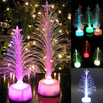 Farvet Fiberoptiske LED-Light-up-Mini juletræ med topstjerne batteridrevne KNUS-Tilbud 1