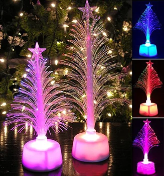 Farvet Fiberoptiske LED-Light-up-Mini juletræ med topstjerne batteridrevne KNUS-Tilbud 2