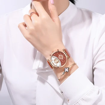 Fashion læder kvinder ure luksus analog business mænds mekaniske ure high-end-brand damer elegant kjole ure 0