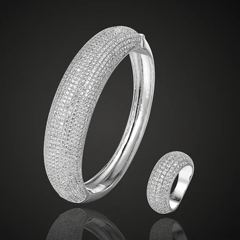 Fateama luksus smykker fuld AAA zircon Armbånd med ring smykker sæt Armringe og Armbånd Til Kvinder Pulseira Feminina Pulseira 9194