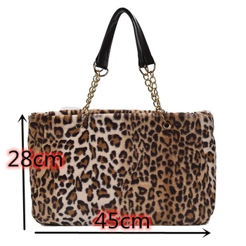 Faux fur stor kapacitet leopard crossbody taske kvinder 2019 vinter plys skulder Messenger taske damer varm håndtaske pige Christma 1