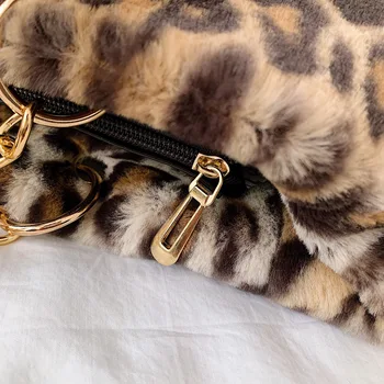 Faux fur stor kapacitet leopard crossbody taske kvinder 2019 vinter plys skulder Messenger taske damer varm håndtaske pige Christma 4