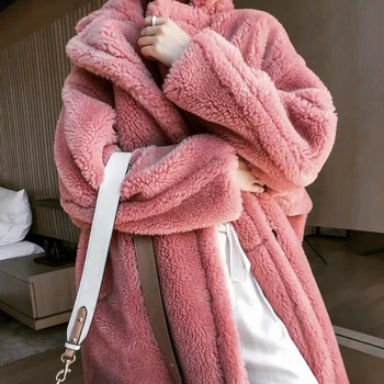 Faux Fur Teddy Kvinder Frakke Vinter 2020 Casual Løs, Varm, Lang Jakke Kvindelige Elegant Vintage Solid Overdimensionerede Parkacoats Tøj