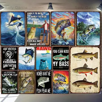 Fiskeri Metal Plak Tegn Vintage Dyr, Kunst, Udsmykning Butik, Restaurant Dekoration Seascape Plakater, Print På Jern-Soveværelse Cuadros 3