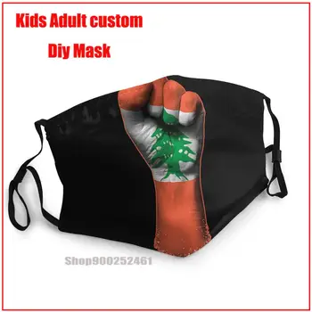 Flag I Libanon På En Hævet Knyttet Næve DIY ansigtsmaske mode maske til ansigt masker ansigtsmaske vaskbar munden maske bomuld 3