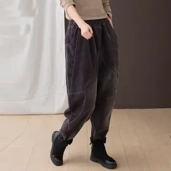Fløjlsbukser Bukser til Kvinder Fleece Harem Bukser Kvinde Løs Store Posede Bukser, Elegant Mode Kvindelige 2021 Vinter Tøj