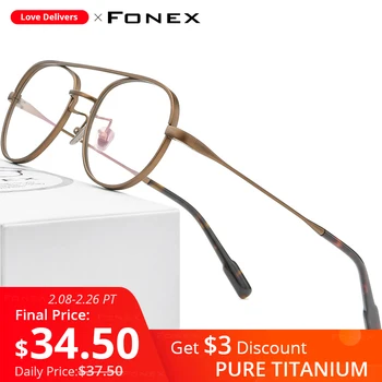 FONEX Ren Titanium Briller Ramme Mænd Retro Runde Nærsynethed Optisk Recept brillestel 2021 Kvinder Vintage Brillerne F85654 3