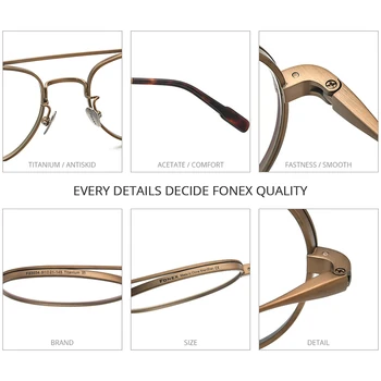FONEX Ren Titanium Briller Ramme Mænd Retro Runde Nærsynethed Optisk Recept brillestel 2021 Kvinder Vintage Brillerne F85654 4