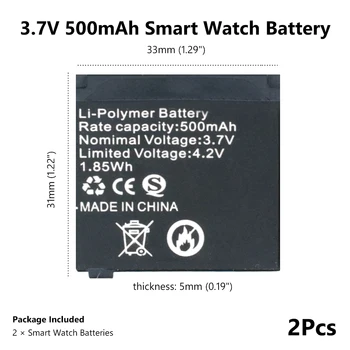 For Q18 Smart Ur 2 Stykker 3,7 V Genopladeligt Li-ion-Polymer-Batterier 500mA Lithium Li-po Batteri Smartwatch Erstatte 14435