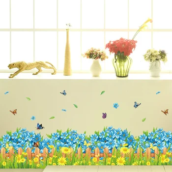 Forår Blomster Butterfly Hegn Fodpaneler Kant Dekoration Decals PVC Aftagelig Vandtæt Vinyl Vægmaleri Wall Stickers Hjem Indretning 1