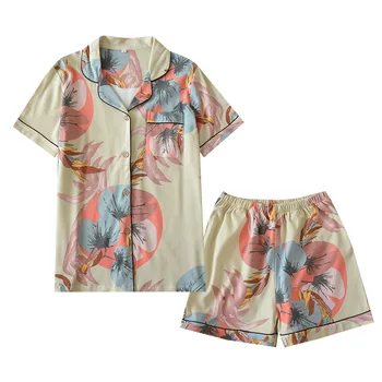 Forår/Sommer 2020 Ny Bomuld til Kvinder kortærmet Shorts Pyjamas Sæt Dame Pyjamas Store Blomster Print Pyjamas Sæt Hjem Service 2