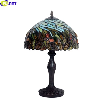 FUMAT Tiffany Style Desk Lys Cyklon Prairie Butterfly Farvet Glas bordlampe Klassisk Nordisk Belysning Dekorativ Kunst Lamper 0