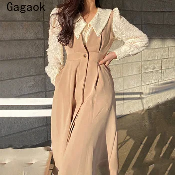 Gagaok To Stykke Tøj til Kvinder 2020 Foråret Efteråret Ny Kontor Dame koreanske Chik fransk Elegante Jakkesæt Kvast Shirts + Kjoler 3