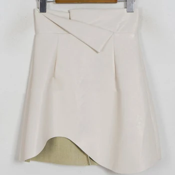 GALCAUR koreanske Pu Nederdel For Kvinder med Høj Talje Tunika Ruched Asymmetrisk Hem En Line Mini-Bodycon Nederdel Kvindelige 2020 Mode Stil 1