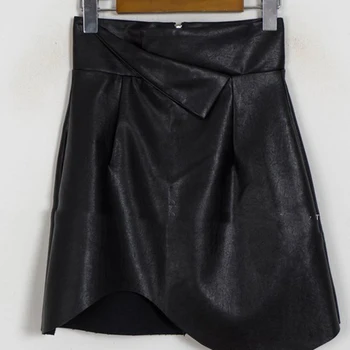 GALCAUR koreanske Pu Nederdel For Kvinder med Høj Talje Tunika Ruched Asymmetrisk Hem En Line Mini-Bodycon Nederdel Kvindelige 2020 Mode Stil 2