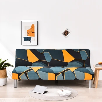 Geometriske Trykt Folde Sovesofa Dække Elastisk Stretch All-inclusive Sofa Dækning Uden Armlæn Stramme Wrap Slipcover 1