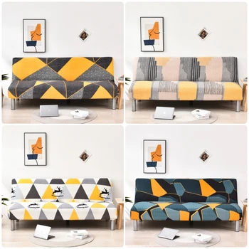 Geometriske Trykt Folde Sovesofa Dække Elastisk Stretch All-inclusive Sofa Dækning Uden Armlæn Stramme Wrap Slipcover 5