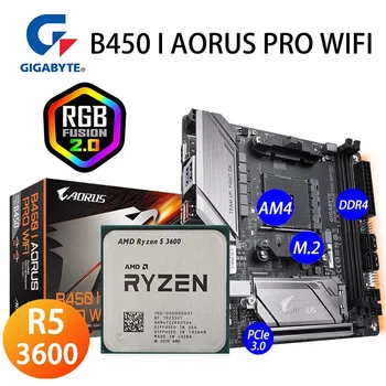 Gigabyte B450 jeg AORUS PRO WIFI Bundkort + CPU AMD Ryzen 5 3600 Bundkort Sæt DDR4 M. 2 B450 Placa-Mae AM4 Mini-ITX 2