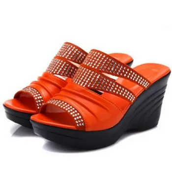 GKTINOO mærke sandaler koskind Rhinestones skoene kvinde sandaler, tøfler 2020 Fisk munden Kiler sandaler mødre sko mode sandaler 2