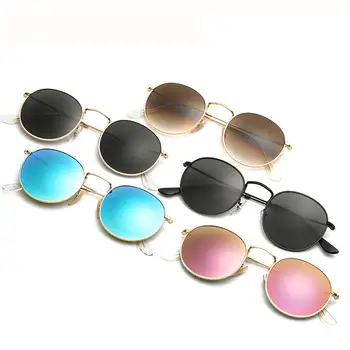 Glas Linse Solbriller Kvinder Mænd Retro Runde solbriller designer mærke luksus Metal Ramme Spejl Trendy Briller, Solbriller, 3447 3