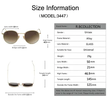 Glas Linse Solbriller Kvinder Mænd Retro Runde solbriller designer mærke luksus Metal Ramme Spejl Trendy Briller, Solbriller, 3447 4
