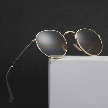 Glas Linse Solbriller Kvinder Mænd Retro Runde solbriller designer mærke luksus Metal Ramme Spejl Trendy Briller, Solbriller, 3447 5