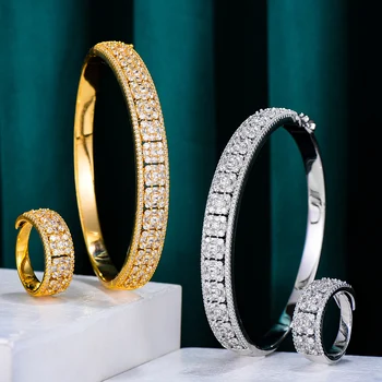 GODKI Luksus 3PC Grønne Øreringe Bangle Ring Set For Kvinder bryllupsfest Baguette Skære Zirkonia Dubai Brude Smykker Sæt BOHO 2020 0