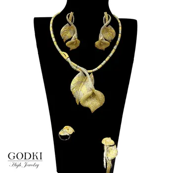 GODKI Luksus 4STK Nigerianske Choker Halskæde Smykker Sæt Til Kvinder Bryllup Zirconia Krystal CZ Indiske Afrikanske Brude Smykker Sæt 1