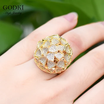 GODKI Luksus BLAD Cluster Erklæring Store Ringe For Kvinder Bryllup Crystal Zircon Dubai Brude Finger Ringe, Smykker Afhængighed 2018 3