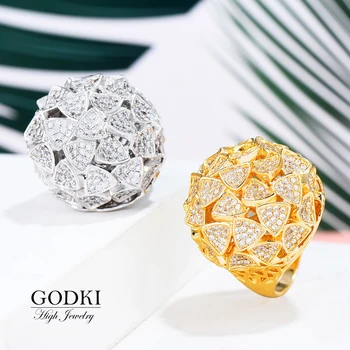 GODKI Luksus BLAD Cluster Erklæring Store Ringe For Kvinder Bryllup Crystal Zircon Dubai Brude Finger Ringe, Smykker Afhængighed 2018 5