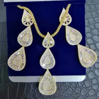 GODKI Luksus Dråbe Vand Cubic Zircon Nigerianske Halskæde Øreringe Smykker Sæt Til Kvinder Bryllup Indiske Dubai Brude Smykker Sæt 1