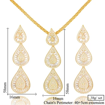 GODKI Luksus Dråbe Vand Cubic Zircon Nigerianske Halskæde Øreringe Smykker Sæt Til Kvinder Bryllup Indiske Dubai Brude Smykker Sæt 3