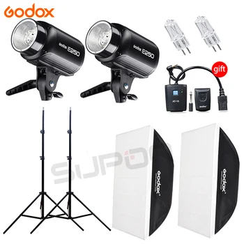 Godox 2x E250 Studio Foto Tilbehør Flash Belysning Kit Med Godox PÅ-16 Udløse + 2x Softbox 50x70cm + 2x lys stå 4