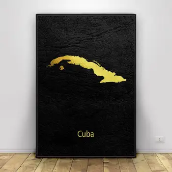 Golden Kort Kunst Cuba Lærred Maleri Kunst Print Plakat Billede Væggen Moderne Minimalistisk Soveværelse, Stue Dekoration 0