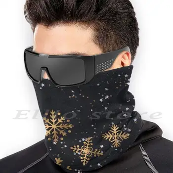 Golden Snefnug Sjove Print Genanvendelige Varmt Tørklæde Maske Vinter Julefrokost Flager Sne Stjerner 1