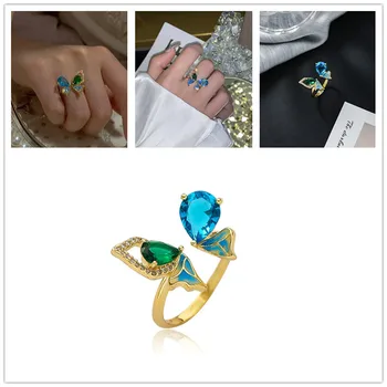 Gradient Farve Krystal Sommerfugl Ringe, Kvinder, Piger Smarte Åbne Justerbare Ringe Koreansk Stil Fine Mode Smykker 29764