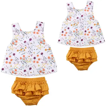 Gratis forsendelse 2stk Buksetrold Barn Baby Pige Sommer Tøj Blomster T-Shirt, Toppe, Shorts Sæt Tøj 1