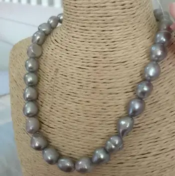 Gratis forsendelse Ædle smykker enorm Naturlig south seas grå barok perle halskæde 2